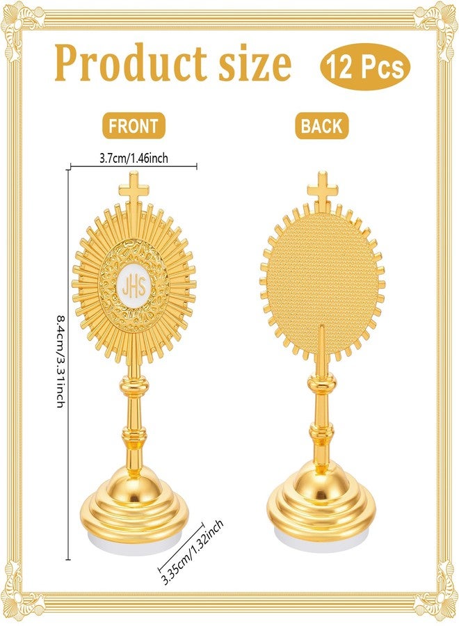 GLASSWINDS 12 Pcs Gold Standing Cross Decor, Catholic Monstrance Statues Table Desk Decor, Standing Crucifix Catholic Home Decor, Jesus Religious Baptism Favors for Guests, First Communion Gifts - Image 2